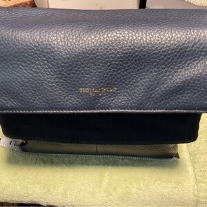 Tignanello Blue Crossbody Bag with Premium Leather and Flap-Over Design